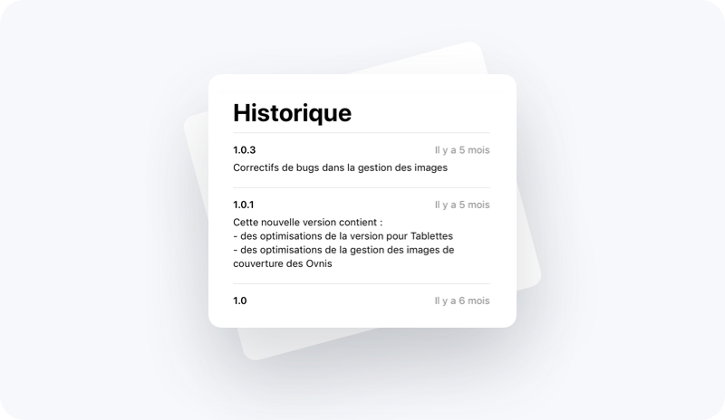 Exemple d'historique de mises à jour d'une application dans l'App Store