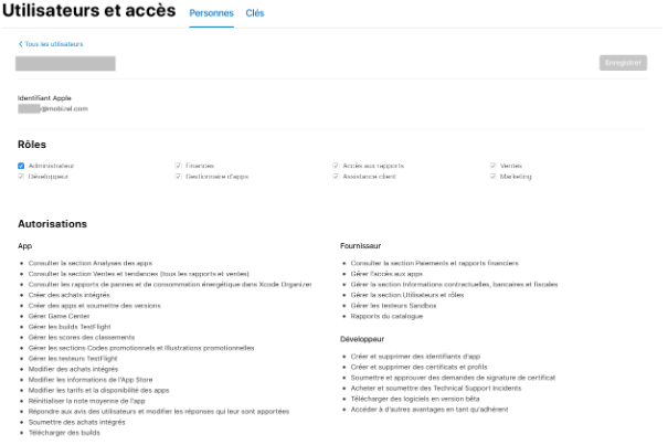 Modifier les accès d'un utilisateur de son compte Apple développeur 
