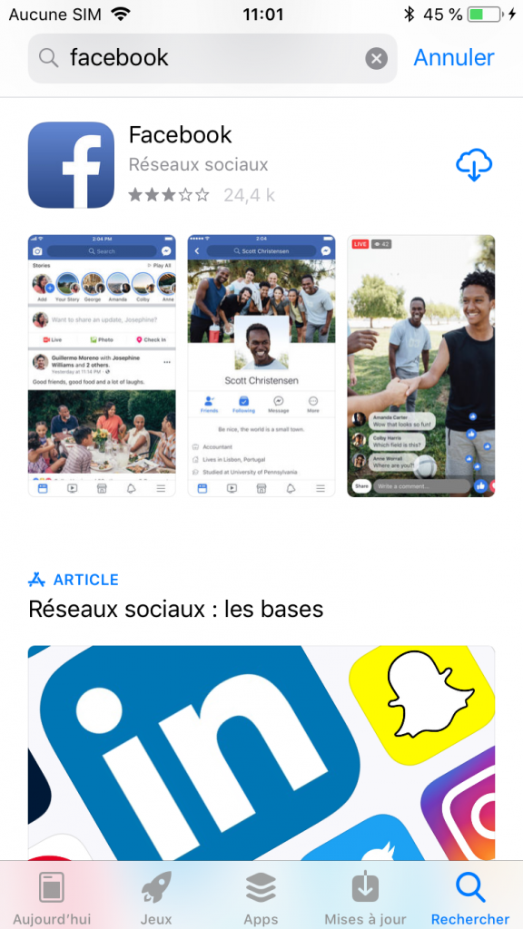 Modèle de fiche sur l'App Store : Facebook